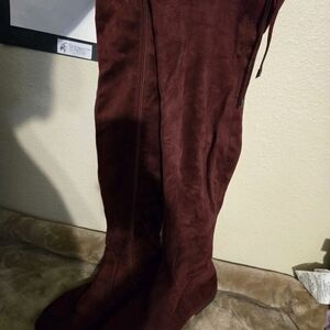 Source Unknown Burgundy Over-the-Knee Suede Boots